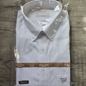 Roundtree & Yorke White Men's Dress Shirt Button-Down Collar